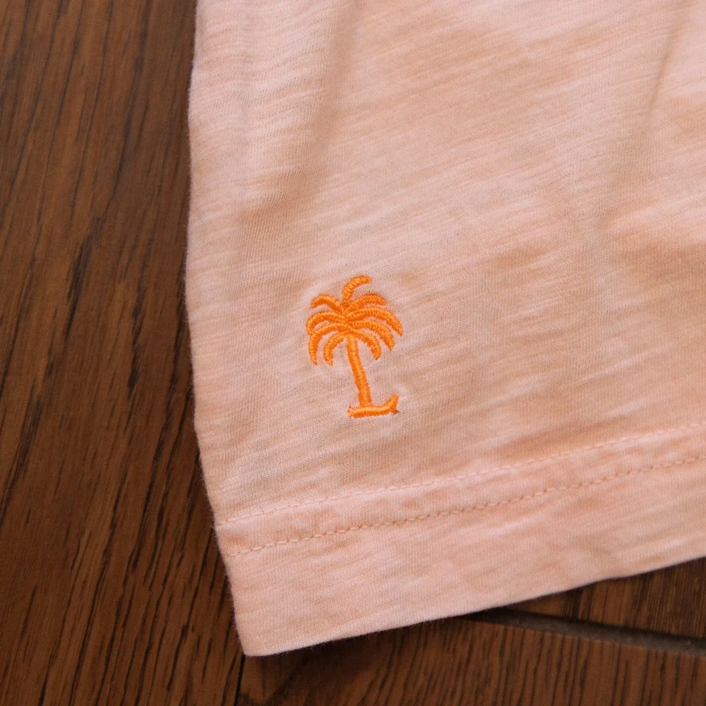 Lilly Pulitzer Womens XS Peach Pima Cotton Ruffle Slub Knit Polo Shirt Palm Tree